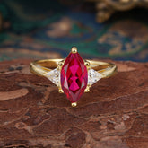 6 Prong Marquise Cut Three Stone Ruby Engagement Ring Anniversary Gift for Women